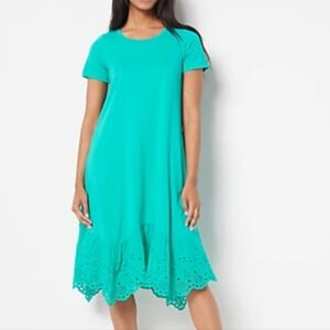 LOGO by Lori Goldstein Teal Eyelet Midi Dress